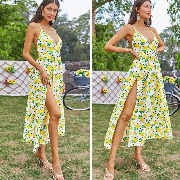 Fruit Print Spaghetti Strap Split Maxi Dress - Picture 3 of 3